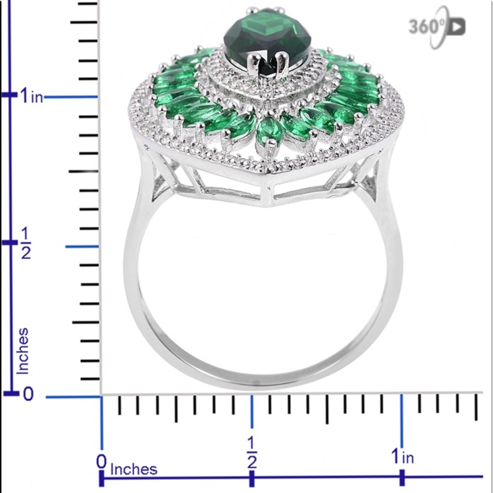 Simulated Emerald, Simulated Diamond Ring1.00 ctw - Picture 3 of 6